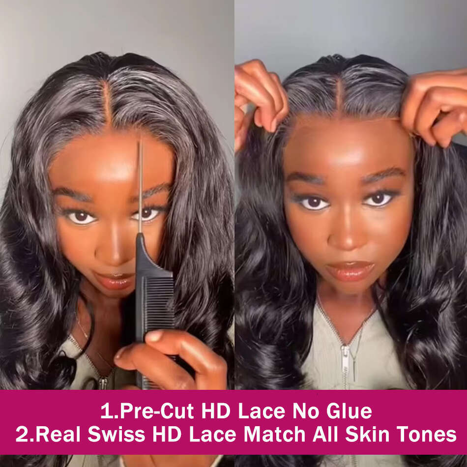 Glueless 250% Real Lace 5X5 HD Closure Wig Body Wave Pre Plucked Human Hair Wigs For Women