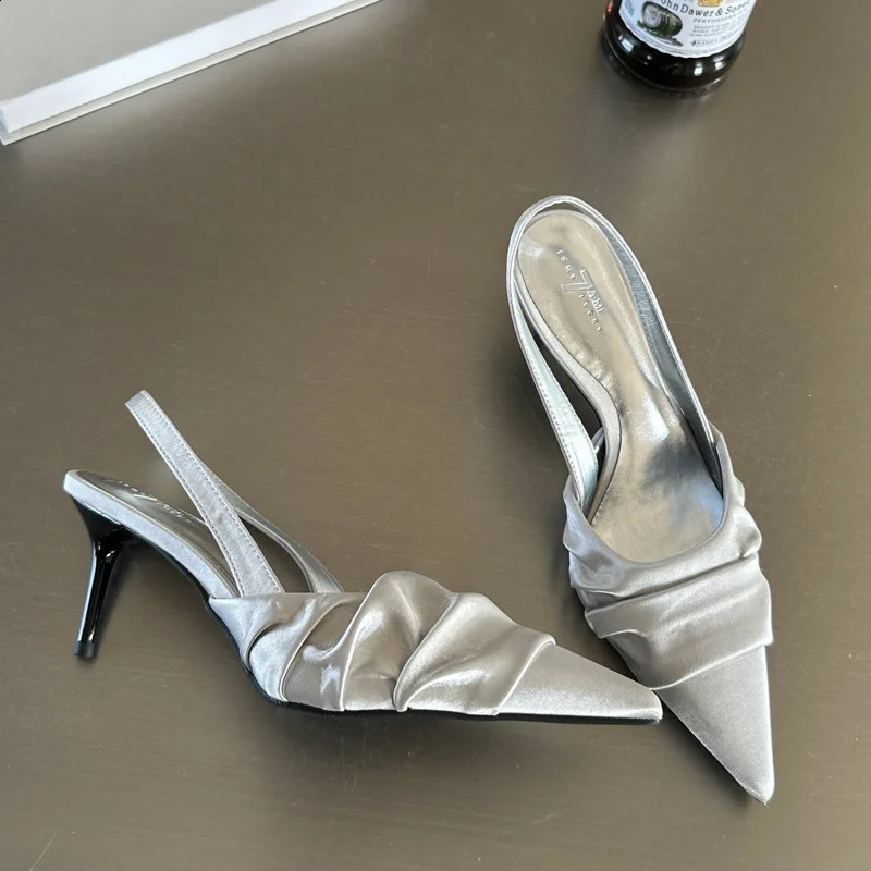 Woman Slingback Shoes Fashion 2024 Spring Ladies High Heels Elegant Med Heel Pointed Toe Slip on Sandal Mules 240919