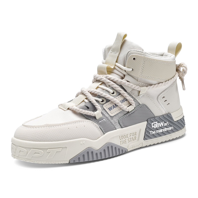 Autumn and winter casual sports shoes. Korean version of niche hemp rope thick soled trendy mid top board shoes
