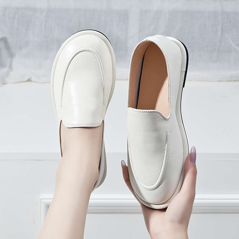 Loafers New Spring Round Toe One Foot Slip-on Genuine Leather Soft Flats Shoes Women