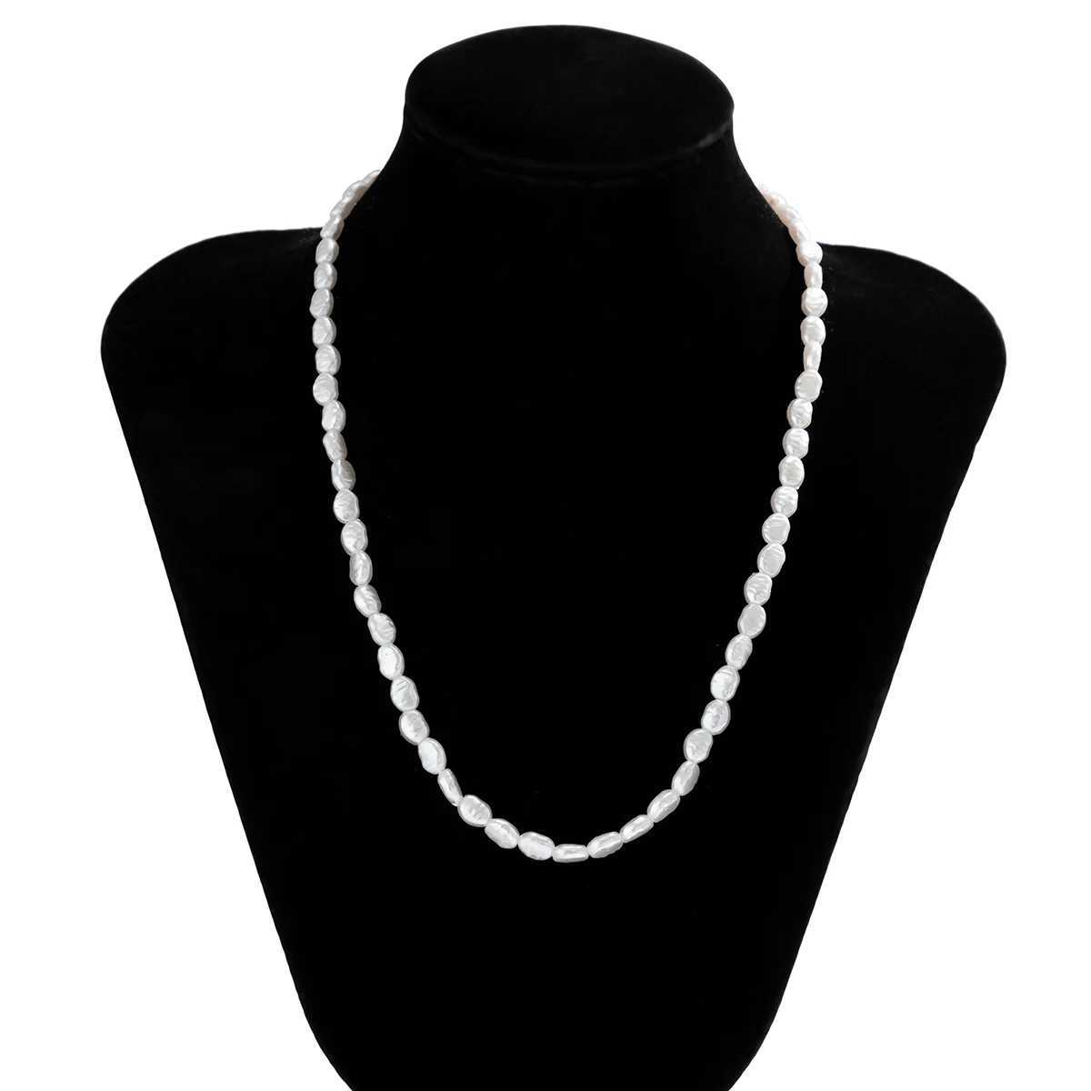 Salircon Simple Baroque Imitation Pearl Chain Choker Necklace Elegant Temperament Beaded Necklace Womens Wedding Party JewelryX240919