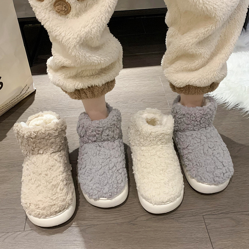 2023 Warm Cloud Faux Plush Winter women's slippers Home Cotton Shoes EVA Slipper Men's Sandals Slides Thick Platform For House