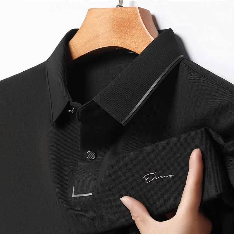 Handsome 2024 Summer Ice Silk Seamless Breathable Polo Shirt Men Short Sleeved Embroidery Casual Lapel T-shirt Mens ClothingX240920