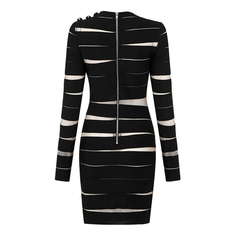 Women's New Autumn And Winter Long-Sleeved See-Through Mesh Irregular Hollow Niche Round Neck Hundred Casual Slim Fit Dress
