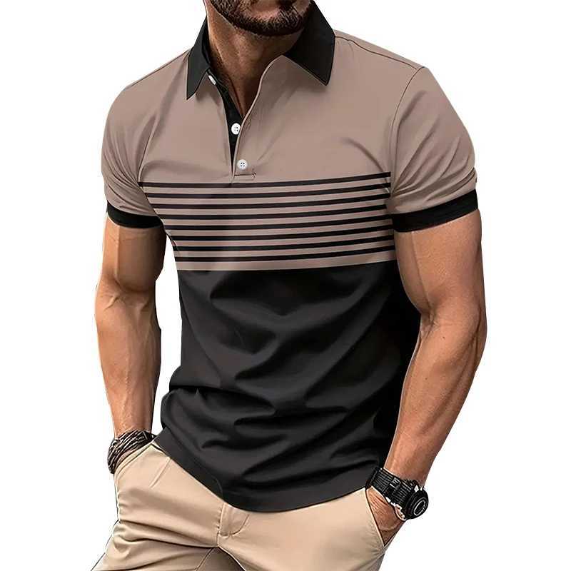New Summer Men Casual Short Sleeve Lapel Business Polo Shirt 3D Digital Print Stripe Polo Shirt Sport Button Pullover TopsX240920