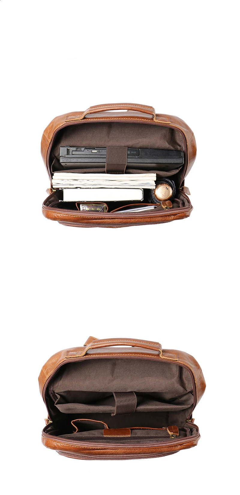 Nesitu high-quality A4 retro brown black top of the line genuine leather 14 inch laptop womens backpack denim travel bag M1037 240918