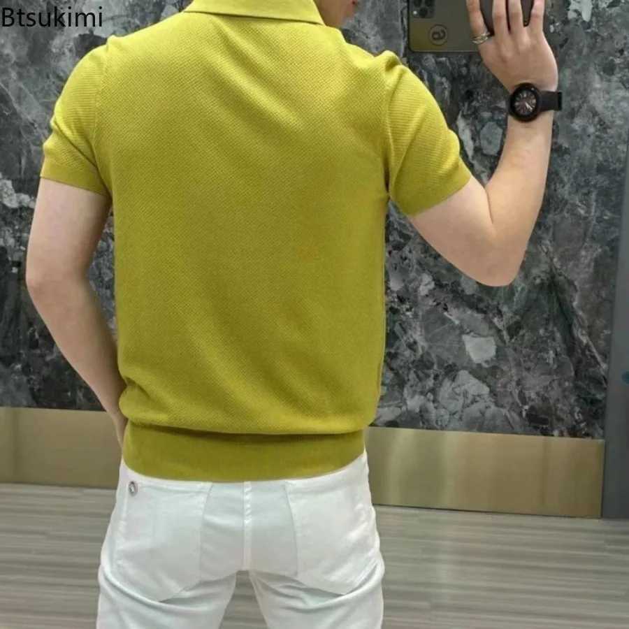 Fashion Light Luxury Mens Solid Short Sleeve Polo Shirts Summer New Comfy Lapel Business Casual Tops Men Korean Leisure T-shirtX240920