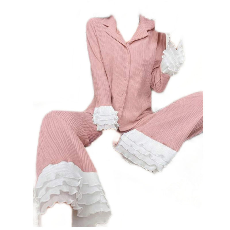 2024Sweet lace sleepwear women's for early autumn, new high-end style with a single breasted lapel and long sleeved home outfit, two-piece set