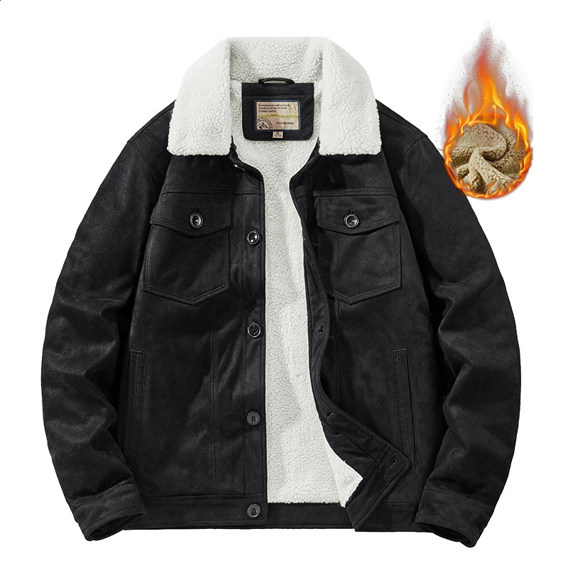 NEEDLESNOAH Autumn Winter Men Warm Pilot Jackets Fleece Suede Thick Coats Male Single Breasted Classic Parkas Fahion Windbreaker 240911