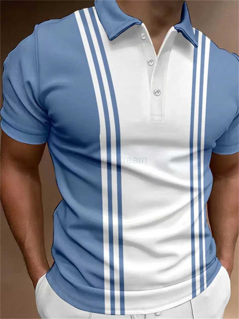 Summer Men Luxury Striped Printed Golf Tee Shirts Elegant Business Polo Shirts Mens Casual Office Wear Fashionable T-ShirtXJ240920