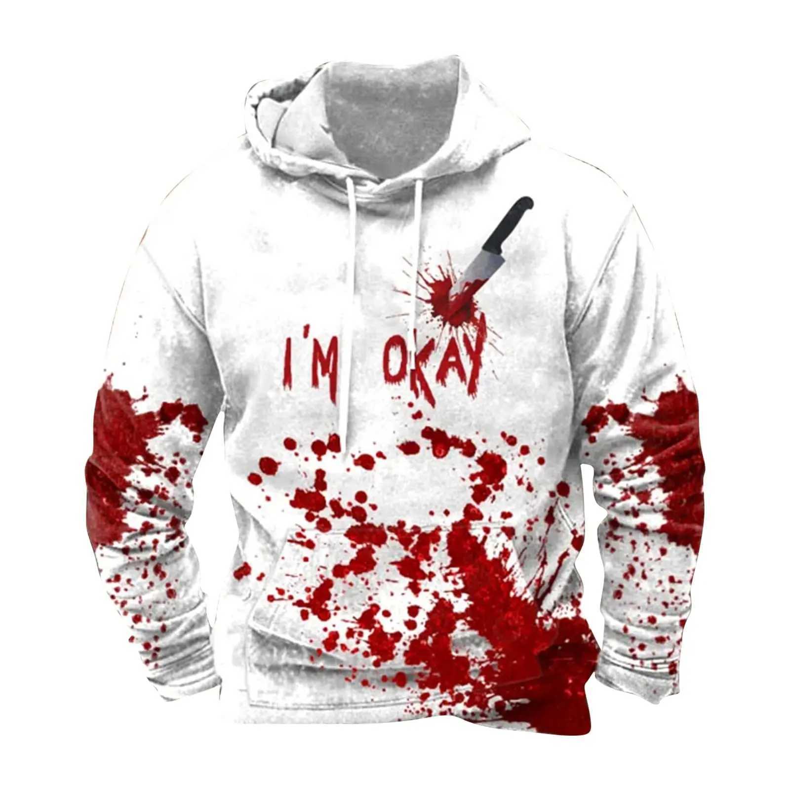 Bloody Life-saving Letters Printed Mens Hoodie Funny Halloween Sweatshirt Mens Hoodie Casual Halloween Hoodie Sweatshirt Y240920