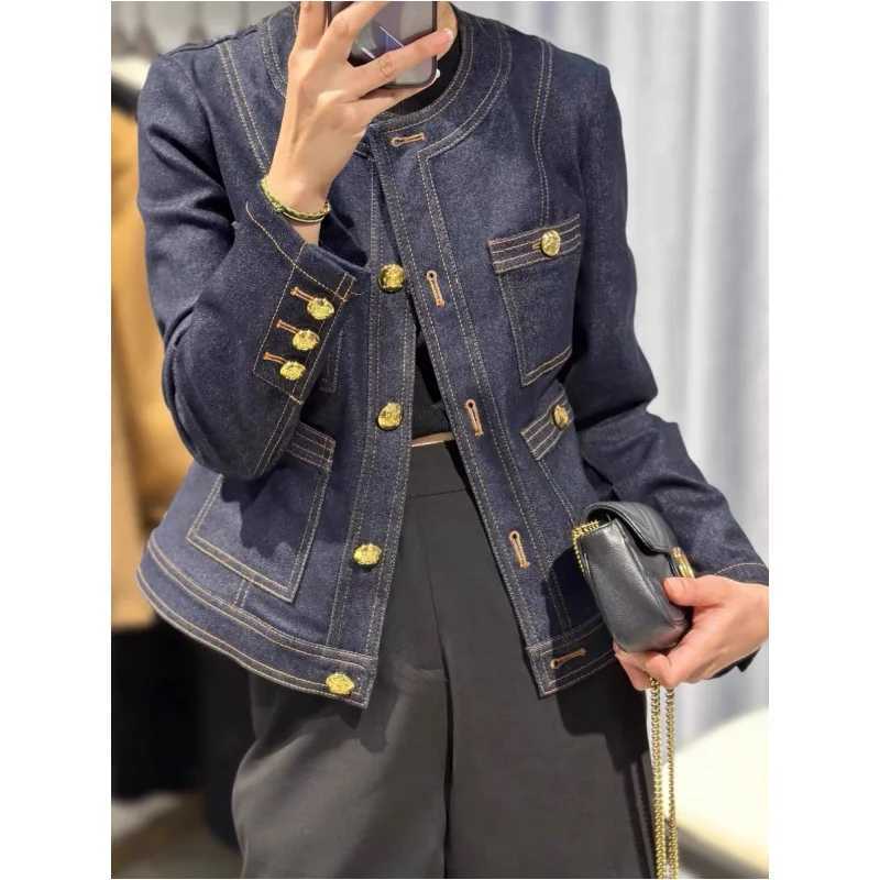 Spring New Denim Jacket Vintage Womens O-Neck Single Breasted Jean Coat Female Y2k Fashion Pocket Loose Short Outwear Tops J294X240920