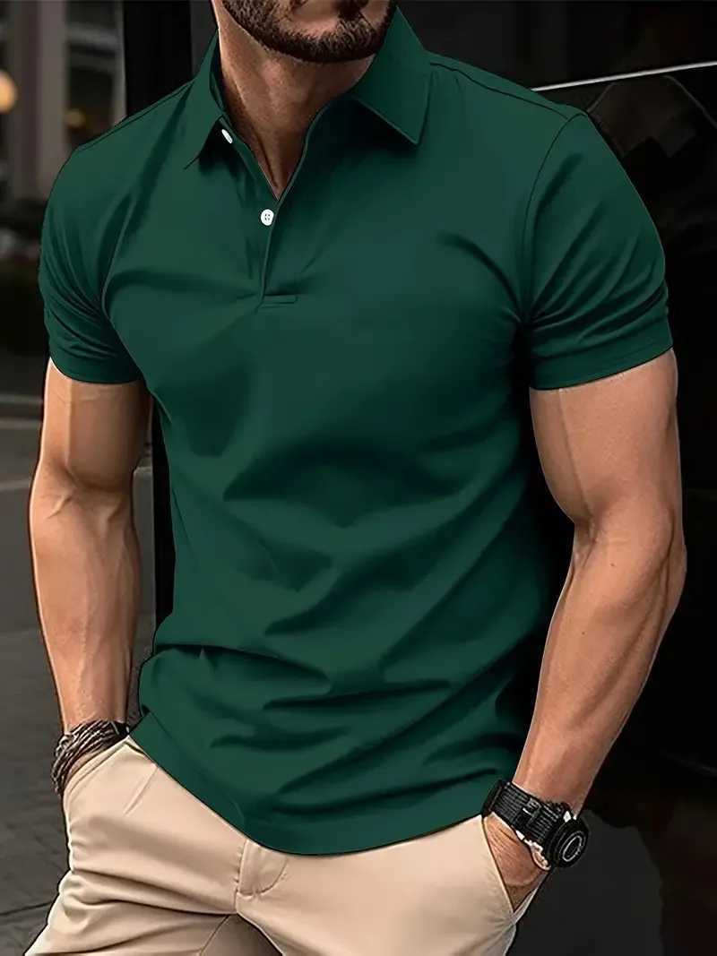 New Mens Casual Short-Sleeved Polo Shirt Office Fashion Lapel Button Zippet-Shirt Mens Breathable Polo Shirt Mens ClothingX240920