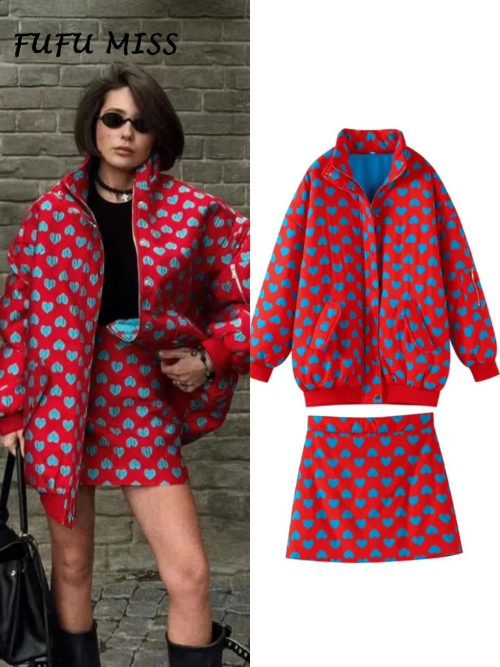 Casual printed cotton jacket womens tight fitting long sleeved zipper pocket jacket A-line tight fitting 2024 Y2k womens clothing 240919