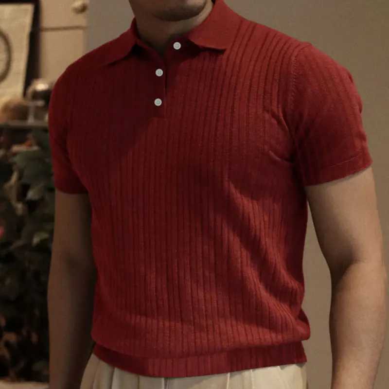 2024 Summer Knit Mens Polo Shirt Business Casual Striped Lapel Short Sleeve Henry Shirt T-shirt Comfortable Mens Clothing XJ250725