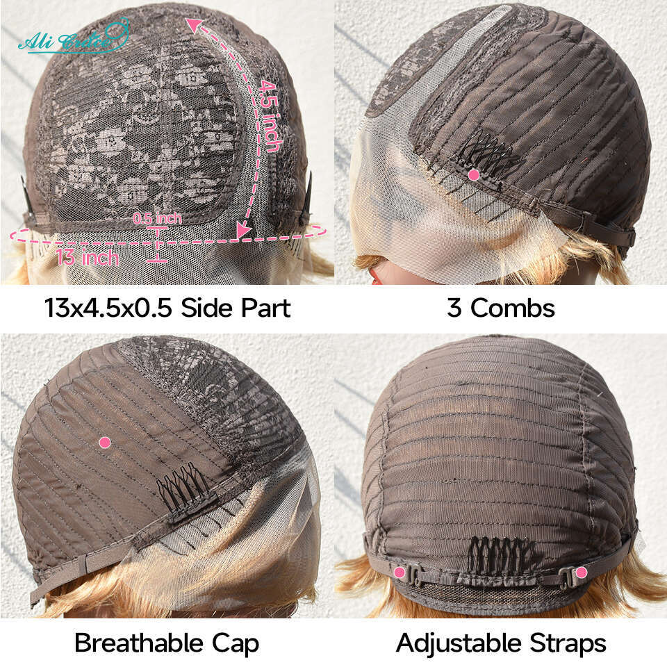 e Cut Human For Women 13x4.5x0.5 Transparent Straight Short Lace Part Hair Wigs T1b/27 Color