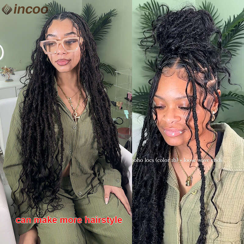 Butterfly Goddess Locs Braided Boho Box Braid Full Lace Front Wigs Pre Pluck Baby Hair Synthetic Blonde Twisted Braids Wig