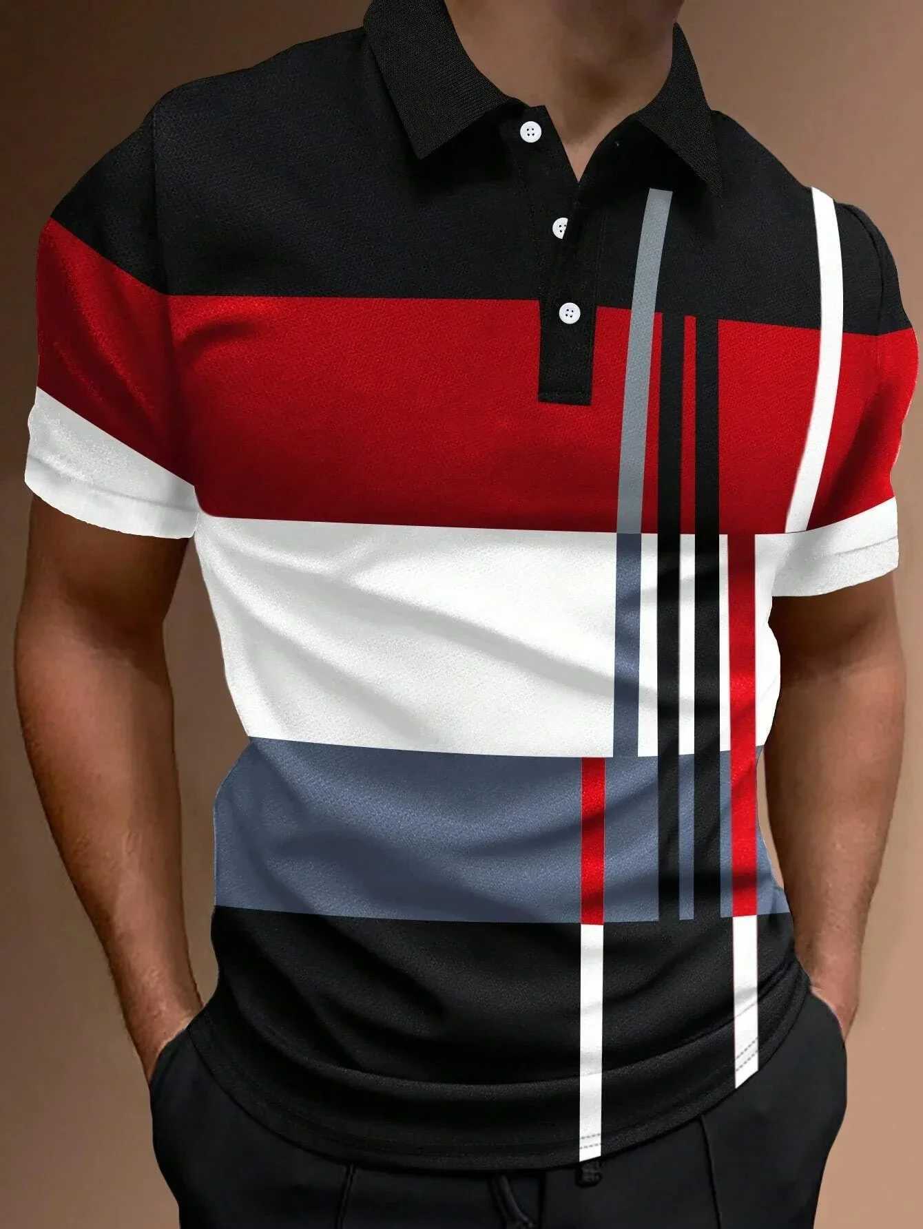 Summer Fashion Button Polo Striped Color Block 3D Printed Golf Short Sleeve Polo Business Casual Polo Streetwear Men Polo ShirtX240920