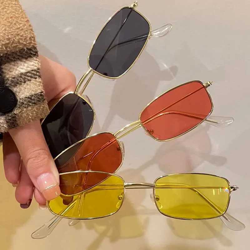 Trendy Vintage Metal Frame Sunglasses Small Rectangle Square UV400 Sun Glasses Fashion Retro Colorful Lens Men Women EyewearX240920