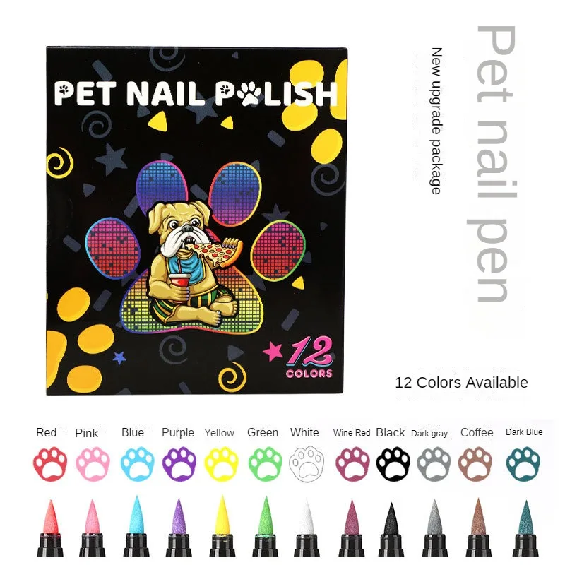 New 12 Colours DIY Colouring Pet Nail Pen Soft Tip Nail Pen Doodle Pen for Pets Pet Supplies Hook & Line 3in1 Soft Tip Nail Pen