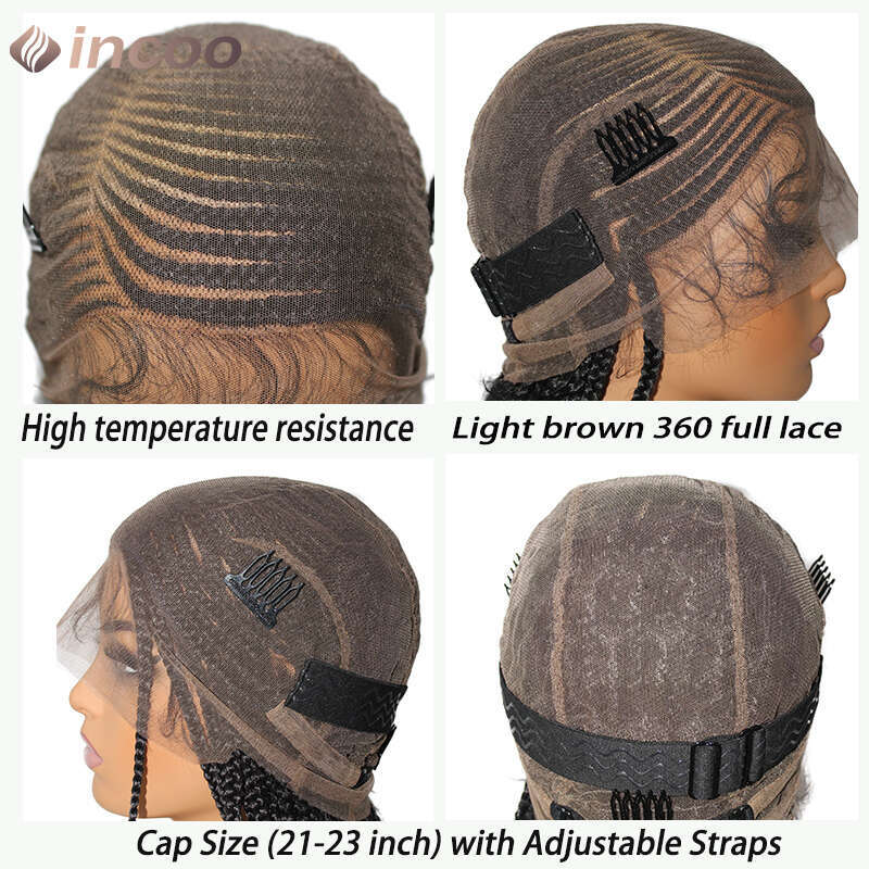 Incoo 360 Full Lace Frontal Synthetic Braided 36 Inch Preplucked Baby Hair New Arrival Afro Knotless Braid Wigs Black Women