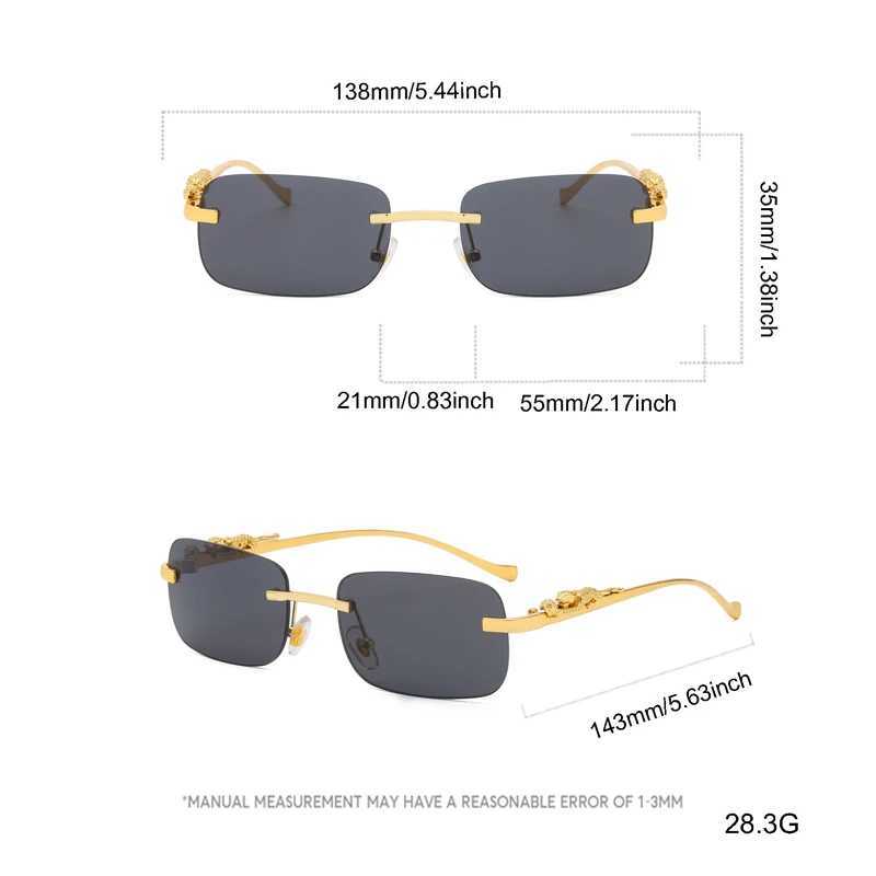 Gold Black Rectangular Sunglasses With Metal Hinge Rimless Metal sunglasses Summer fashion Travel Street Photo SunglassesX240920