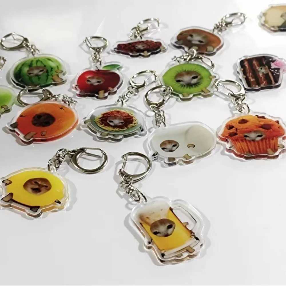 Cute Acrylic Happy Funny Cat Keychain Food Cat Head Portable Toast Cat Pendant Key Ring Small Bag Accessories Car Key ChainsX240919
