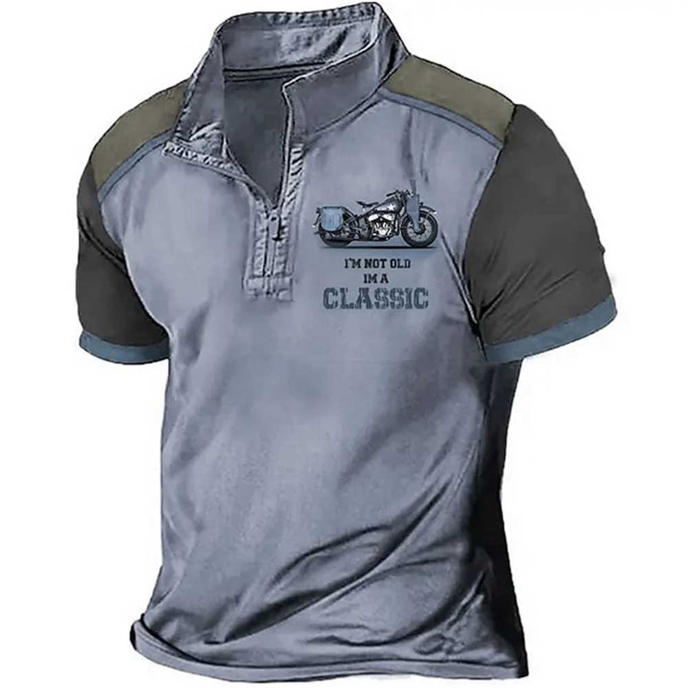 Vintage Short Sleeve Mens Polo Shirts Motocycle 3d Print Lapel Zipper Man Top High Quality Oversized Male Shirt Casual ClothingX240920