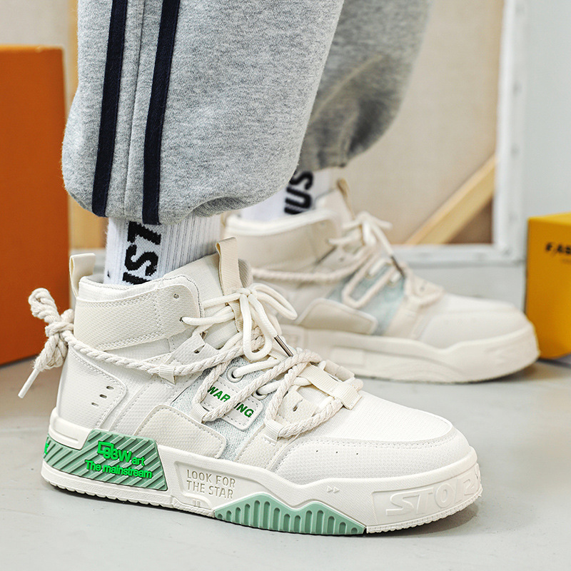 Autumn and winter casual sports shoes. Korean version of niche hemp rope thick soled trendy mid top board shoes