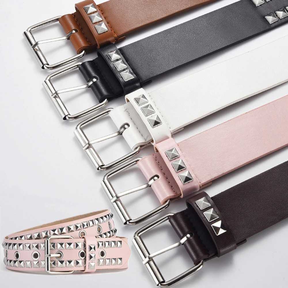 New Fashion Womens Leather Punk Belt Square Rivet Metal Belt Mens and Womens Width Adjustable Jeans Belt Designer Belt W240920