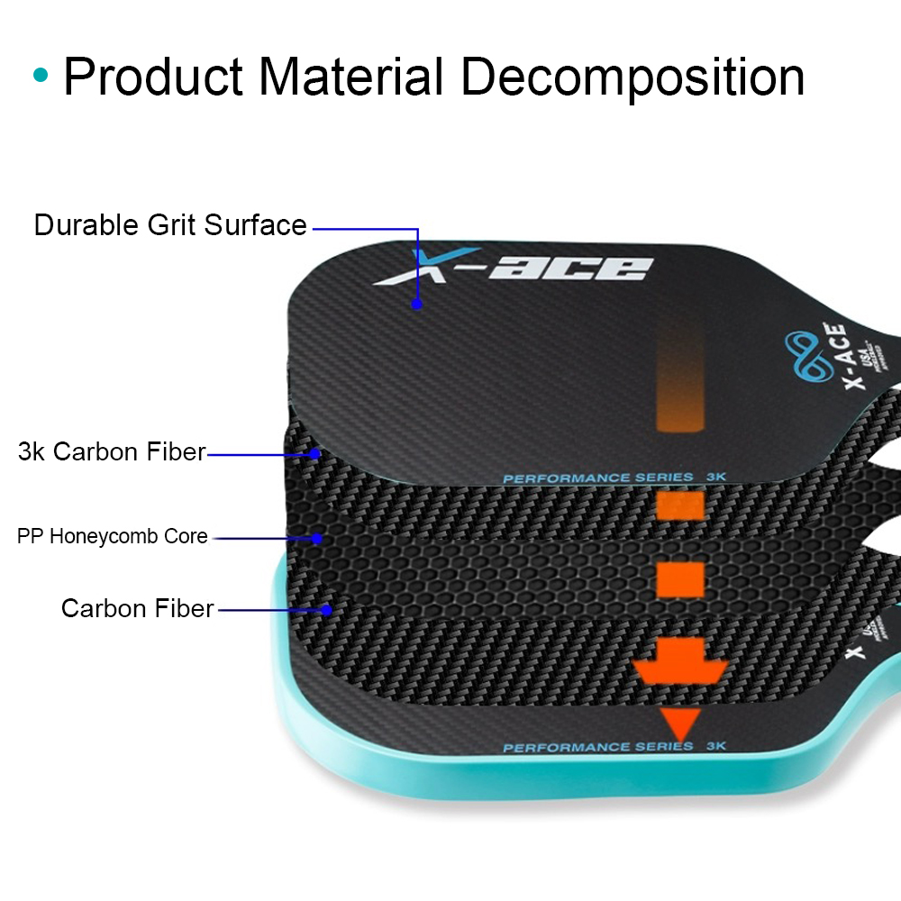 X-ACE 3K Carbon Fiber Pickleball Paddle High Grit & Spin 16MM Polypropylene Honeycomb Core Lightweight Pickleball Racket