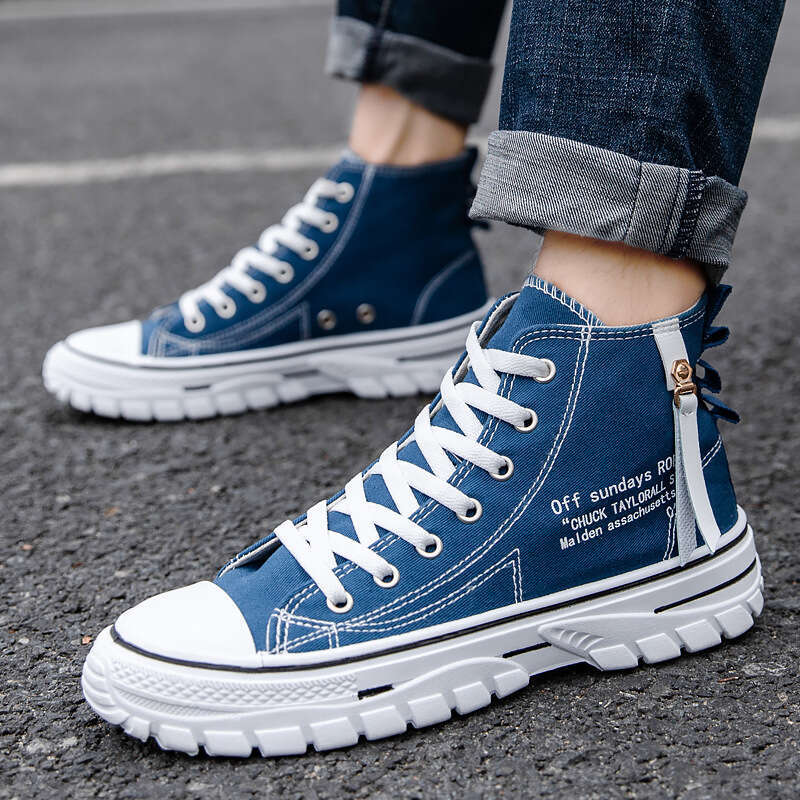 Men's Canvas New High Top Breathable Flat For Men Sneakers Board Shoes Casual Comfortable Platform Man Trainers