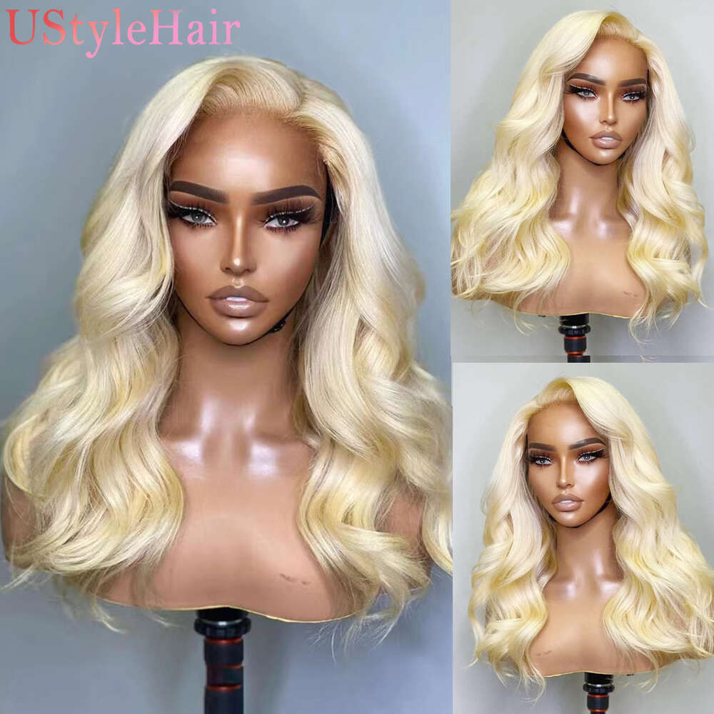 Ustylehair Sier Wave Synthetic Bob Lace Front Wig Natural Haire 613 Blonde /Light Grey/Blue Short Hair