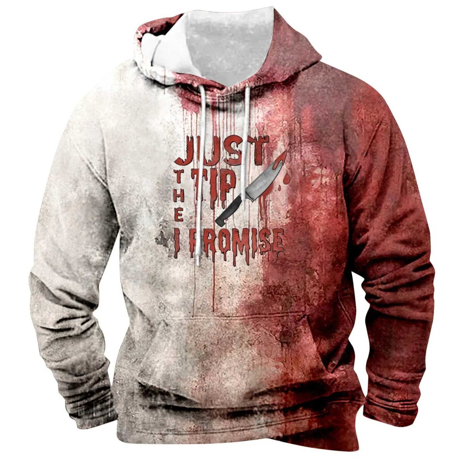 Bloody Life-saving Letters Printed Mens Hoodie Funny Halloween Sweatshirt Mens Hoodie Casual Halloween Hoodie Sweatshirt Y240920