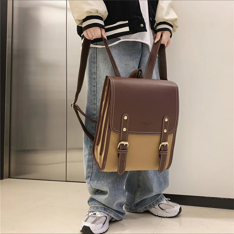 College style retro fashion JK student PU school travel womens backpack fully matched simple large capacity brown uniform school bag 240918