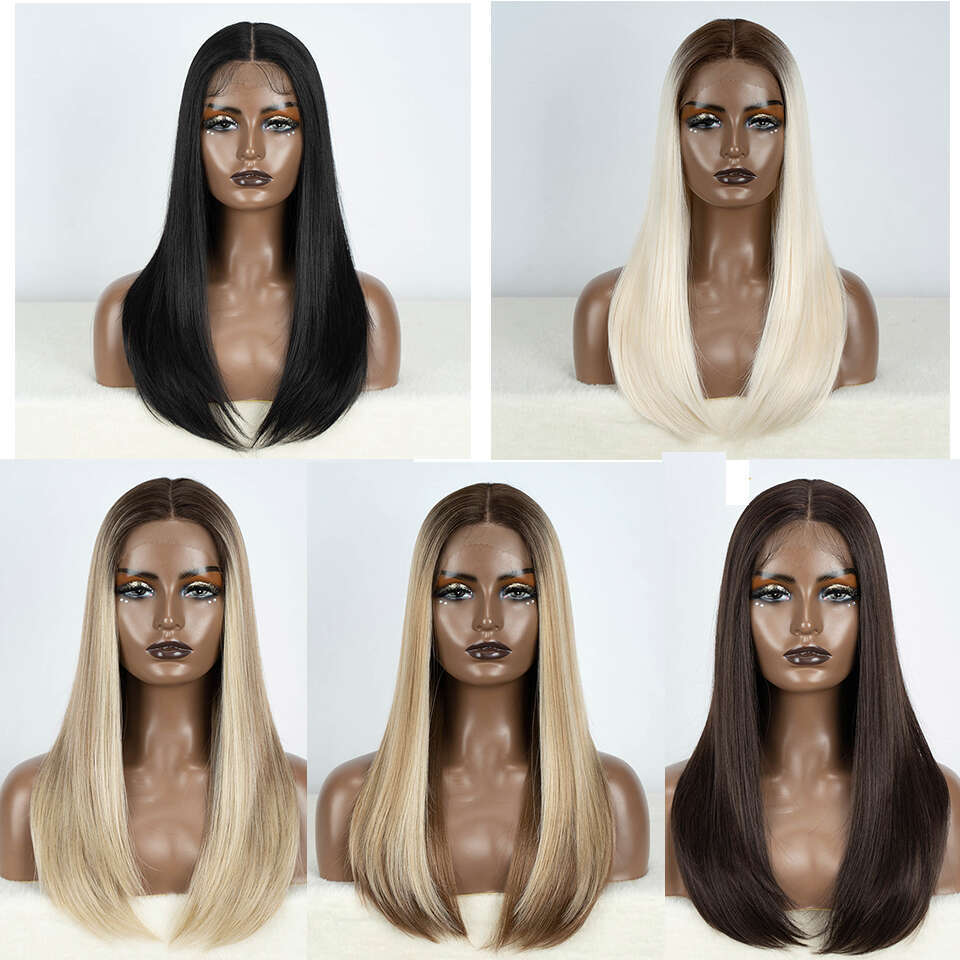FREEDOM Synthetic Front Wigs For Women Straight 22 Inches Bob Ombre Brown Blonde White Lace Easy Wear Cosplay Wig