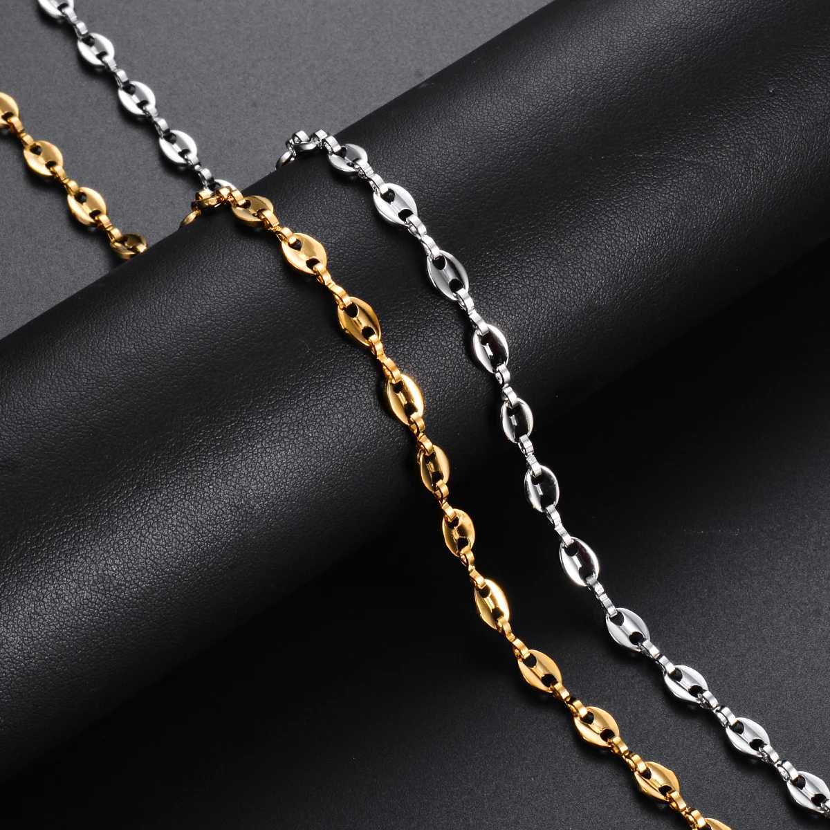 1 Piece 5MM Stainless Steel Coffee Bean Hip Hop Chains Pig Nose Punk Necklaces Men womens jewelryX240919