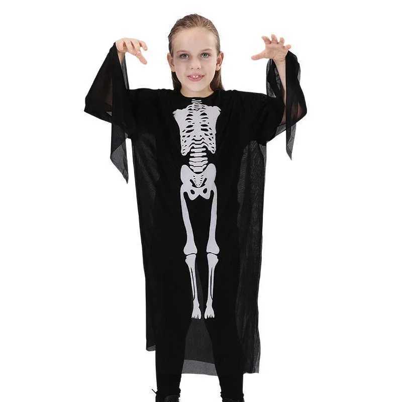 Halloween Adults Kids Skull Skeleton Printed Masquerade Scary Cosplay Costumes with Gloves for Carnival Party Clothes Stage Wear Y240919