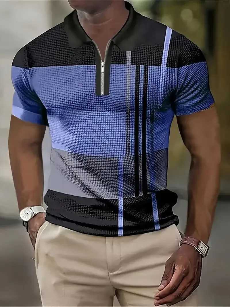 Summer Lapel Mens Polo Shirt Retro Stripe Printing Casual Slim Fit Golf Clothing Sports/Business/Work/Street Plus Size MensX240920