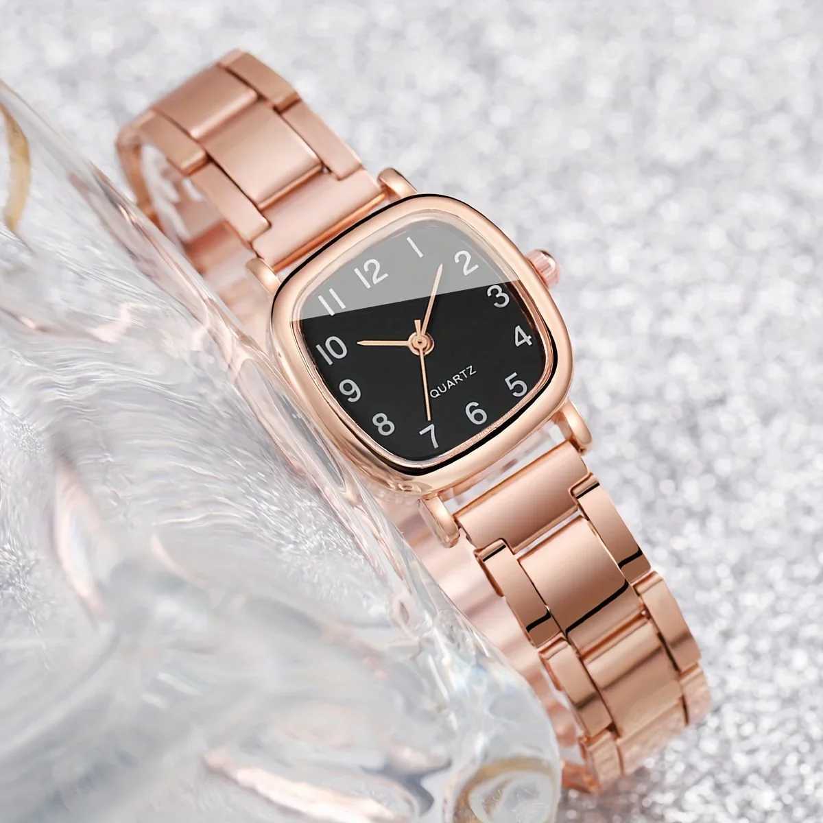 2pcs/set Womens Minimalist Square Quartz Watch Analog Steel Band Wrist Watch Heart Bracelet Valentines Day Gift For HerX240920