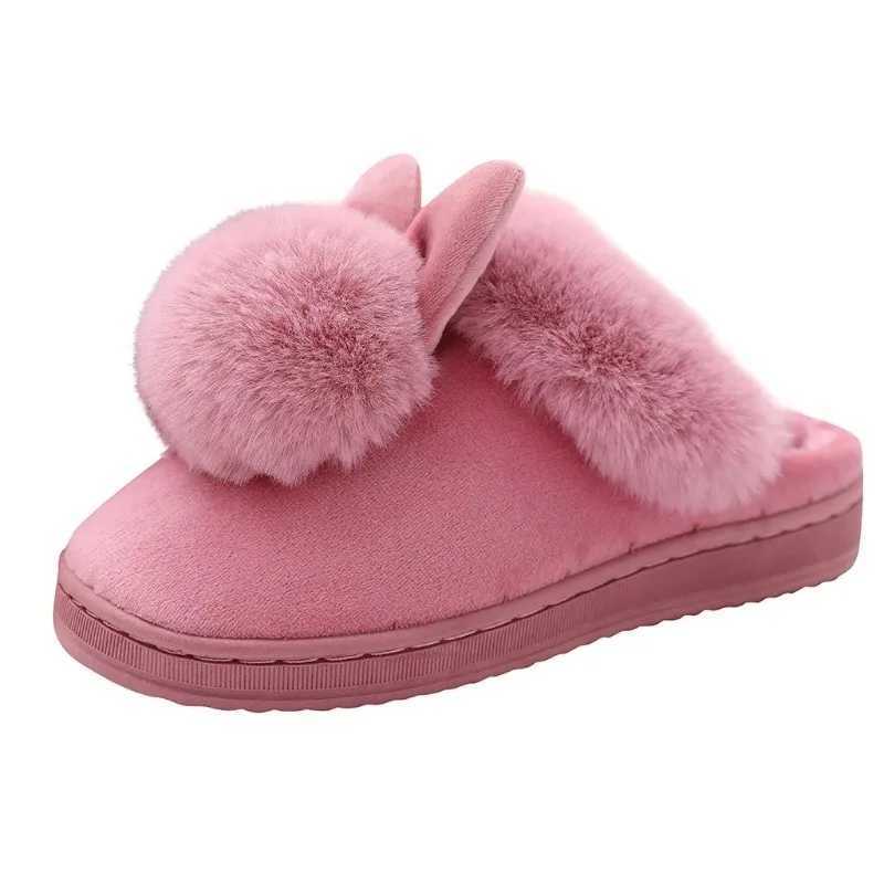 Winter Warm Home Fur Slippers Womens Indoor Home Rabbit Shoe Furry Ears Footwear Indoor Bedroom Flat Heels Fluffy Slippers Shoes M240919