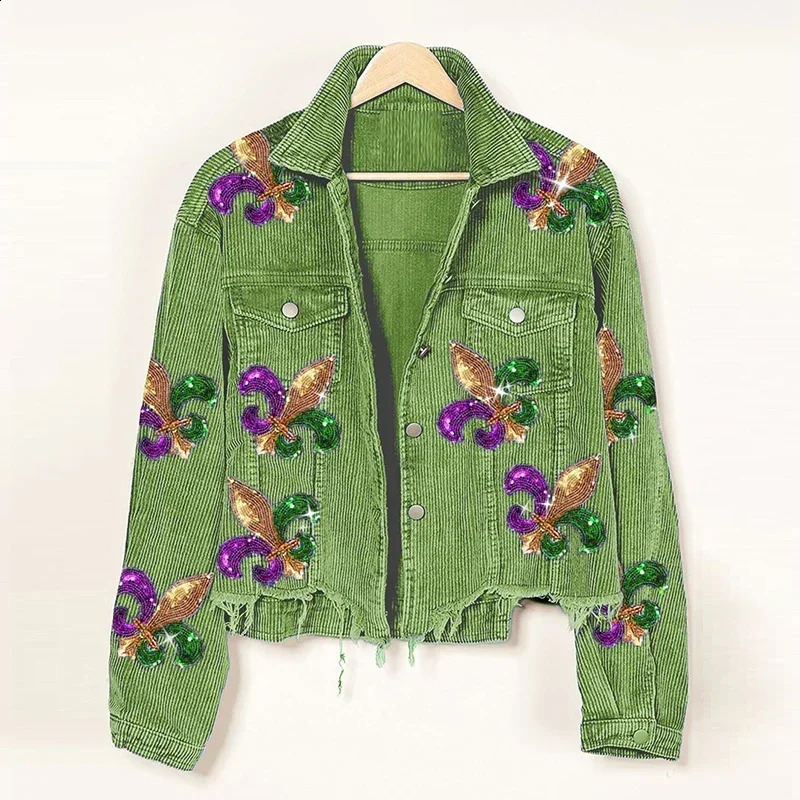 Floral Corduroy Coat Women Mardi Gras Spring Autumn Ropa Cardigan Sequin Punk Gothic Bomber Jacket Windbreaker Y2k Jackets 240920