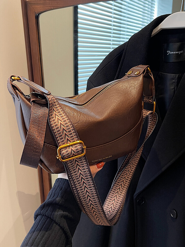 Youshang Dumpg Bag: Casual Retro Shoulder Bag for Youth Soft Surface Zipper Closure Pure Color Japanese and South Korean Style