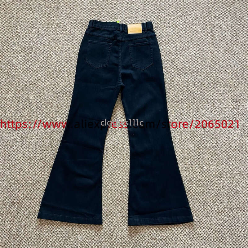 Elastic Or Mop Micro Horn Pants Jeans For Men Women Black Washed Joggers Trousers