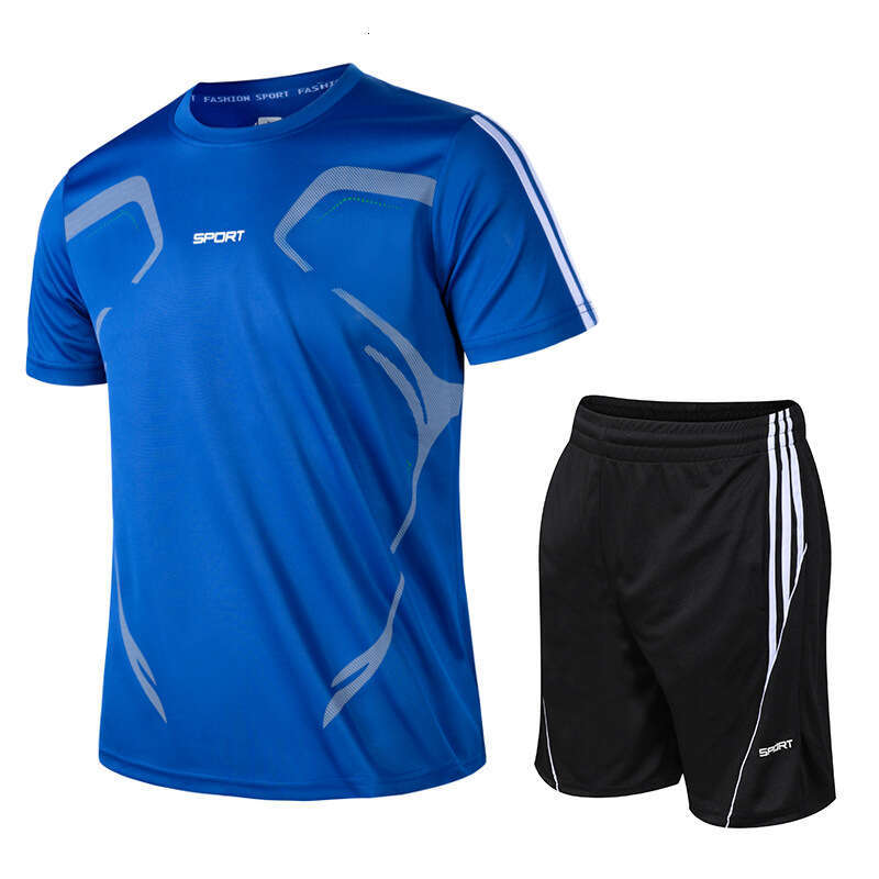 Sports Suit Men's Summer Fitness Short Sleeved Two-Piece T-Shirt Quick Drying Clothes Running Loose Casual Sports Round Neck