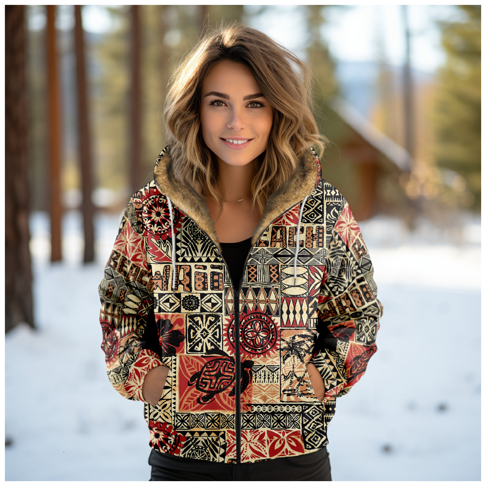 Girls' Casual Hooded Parka with Fashionable Print, Thick Warm Fleece Jacket for Winter