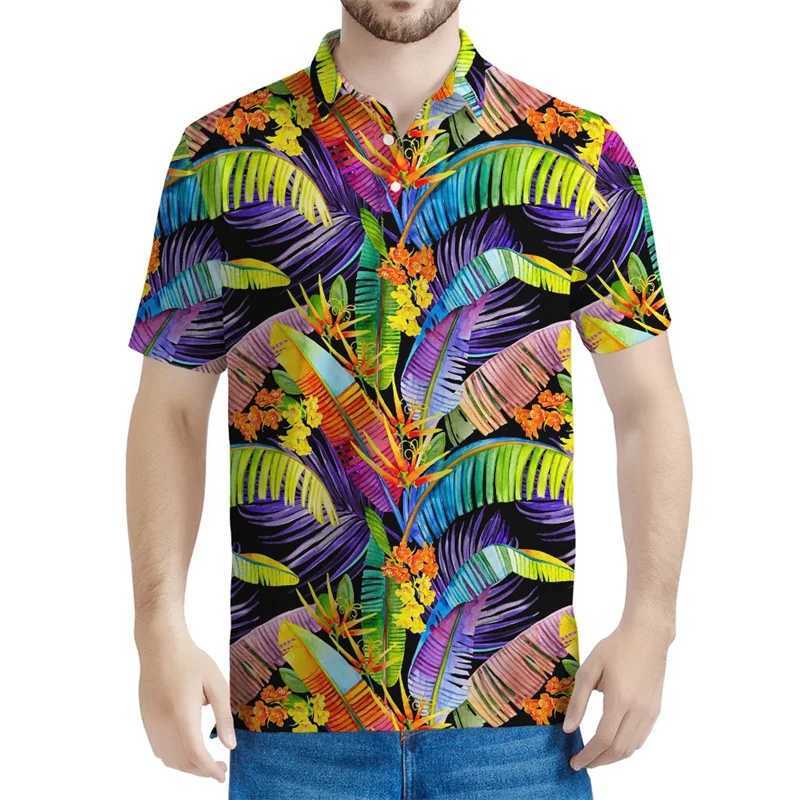 Blossom Tropical Leaves Pattern Polo Shirt Men 3D Printed Hawaiian T-shirt Summer Streetwear Short Sleeve Tops Lapel Tee ShirtsX240920