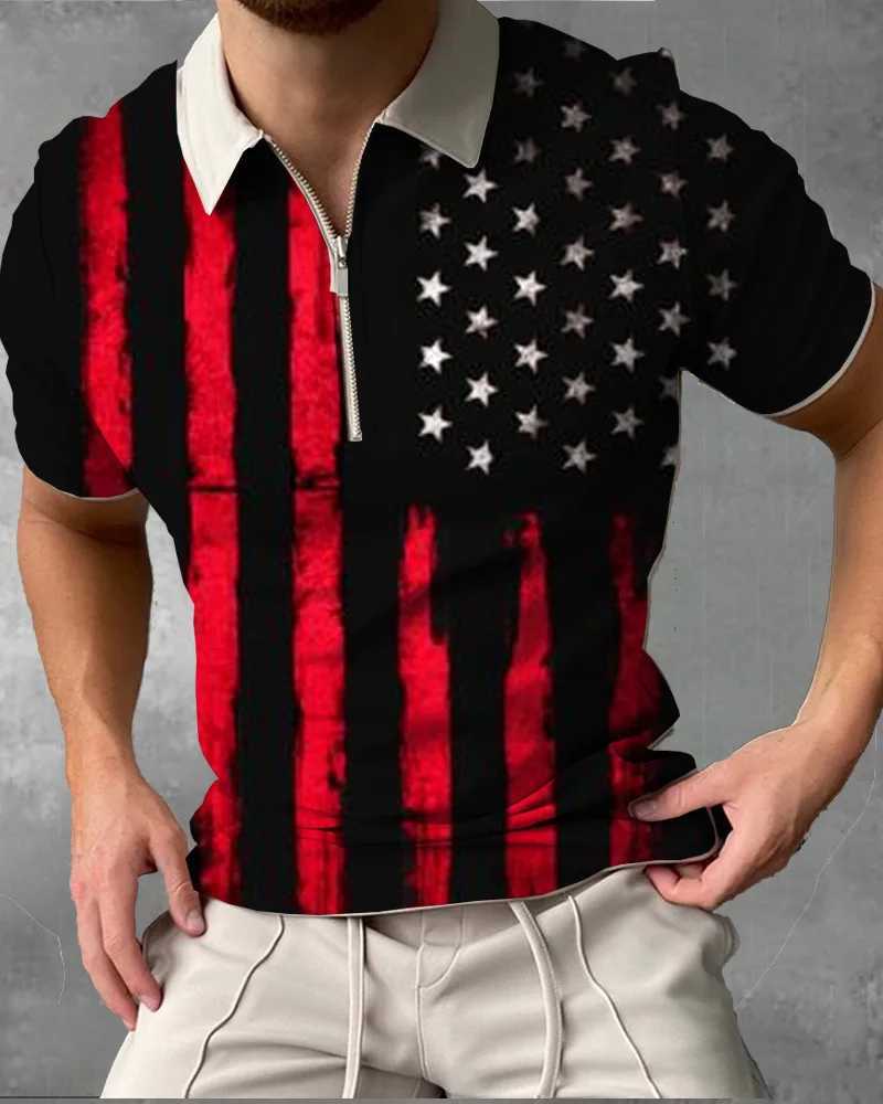 2022 New Summer Mens 3D Printed Polo Short Sleeve Stripe Check Pullover Casual Mens T-shirt Zip PoloX240920