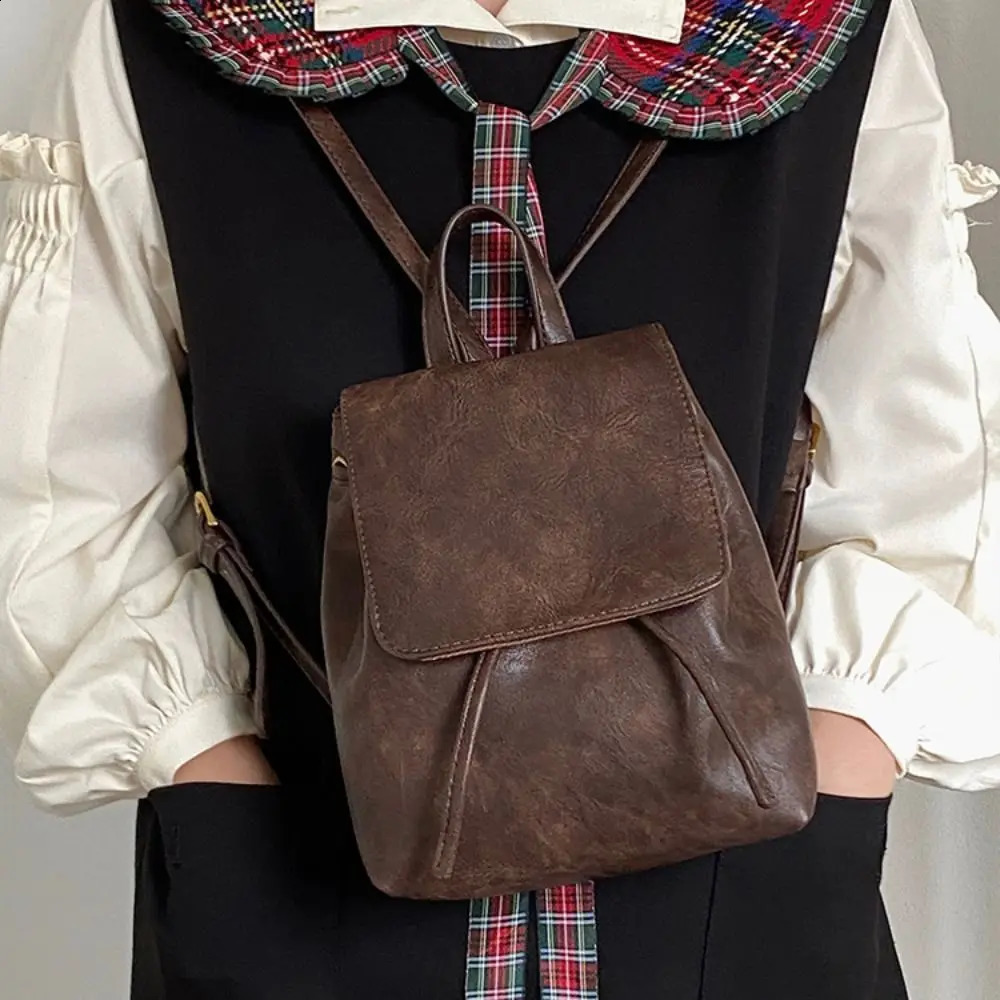 Womens Fashion Leather Backpack Unisex Retro Brown School Bag Girls Multi functional Handbag Shoulder Bag Leisure Travel Backpack 240918
