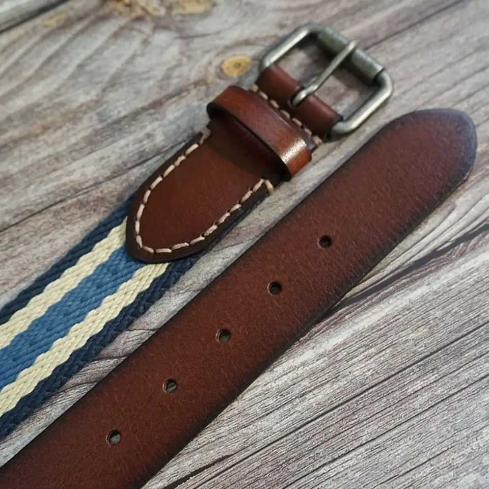 Needle buckle handmade top layer cowhide retro pants belt for men and women pure cotton woven belt casual canvas belt W240920